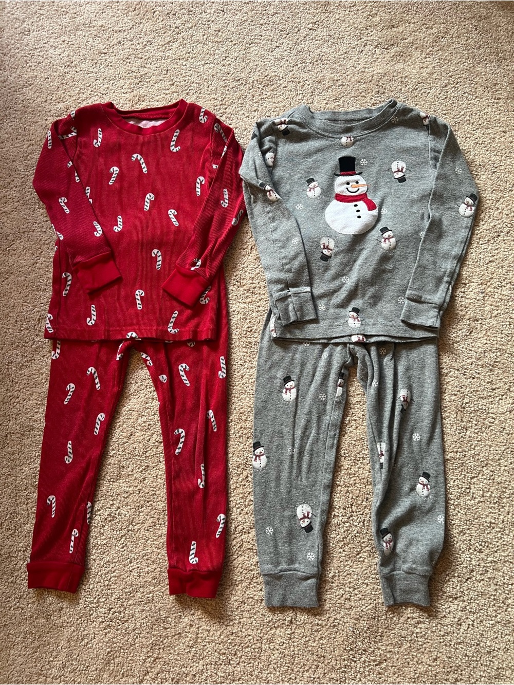 Holiday Kids Pajama Set - Red Candy Cane & Gray Snowman